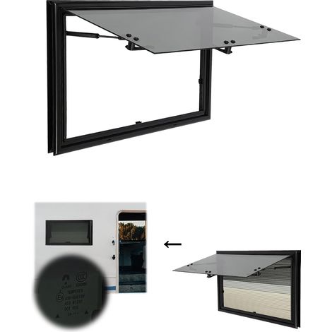Ausstellfenster 700x450mm Wohnwagen Fenster E4 Wohnmobilfenster 85° Camper Wohnmobil Fenster mit fliegengitter und Rollo, Wohnmobil Seitenfenster Externes Push Fenster für Wohnwagen (1/5)