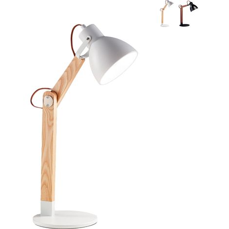 Lampe De Table Sveva En Métal Et Bois Blanc/Frêne, Douille E27, Design Élégant, Idéale Pour L'Éclairage Intérieur, 230 V, Classe Ii (1/4)