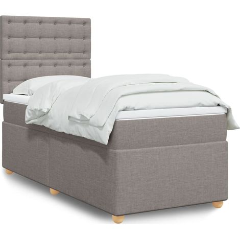 Cama box spring con colchón tela gris taupe 100x200 cm