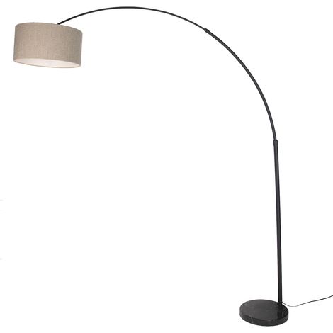 QAZQA Moderne booglamp zwart met marmeren voet en beige bouclé (1/5)