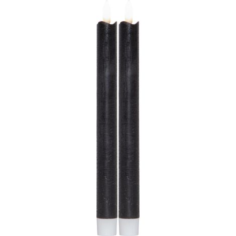 LED Stabkerzen Flamme, 2er-Set, Wachs, flackernd, schwarz, 25cm