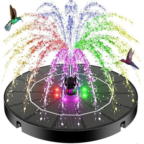 Pompe de fontaine pour bain d'oiseaux de 3,5 W avec lumières LED colorées, 7 buses et 4 bras de mélange. (1/5)