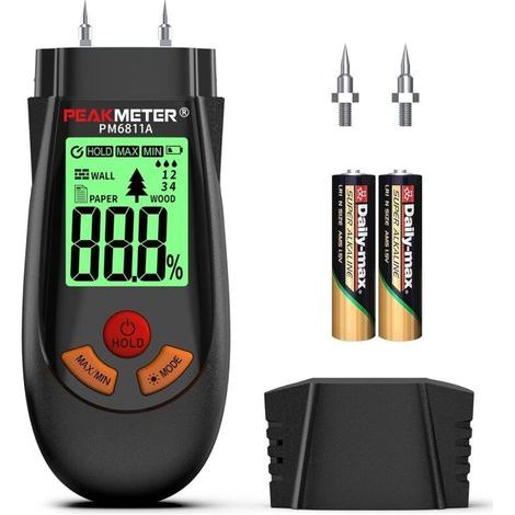 Testeur Humidité pour Mur, Bois et Papier, Humidimètre Portable avec 3 Modes, Écran LED et Alarme Tricolore, Hygrometre pour Construction, Bricolage et Rénovation (1/5)