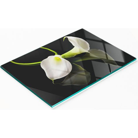 Tabla de cocina de vidrio templado duradera y elegante con estampado de calas, 80x52 cm. (1/5)