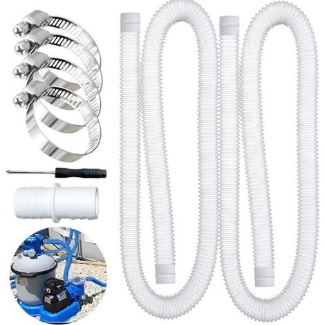 2Pcs tuyau piscine 32mm, avec 4 Clips de Sécurité Métalliques, pour Tuyau d'aspiration et Tuyau de Pompe, Blanc (1/5)
