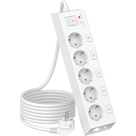 Multiprise 5 Prises avec 5 Interrupteurs Individuelles, Multiprise Electrique Surtension 1050J et Rallonge Electrique 2M  Multiprise murale avec protection contre les surtensions 1050J pour la maison  (1/5)