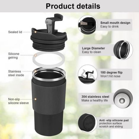 Tasse À Café Isotherme - 500 Ml - Acier Inoxydable Double Paroi - Anti-fuite - 1 Pièce (1/4)