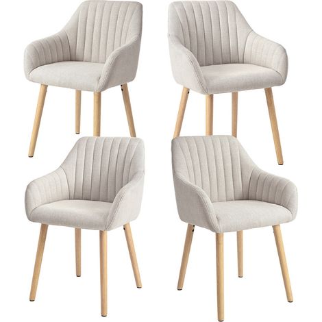 Goeurvant Minimalistische Esszimmerstühle mit bequemer Rückenstütze, ergonomischen Armlehnen und stabilen Holzbeinen - 4er Set – Beige