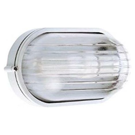 Applique Esterno Piccola Industriale Ovale Alluminio E Vetro Bianco 1 Luce E27