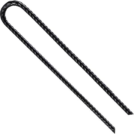 Lot de 10 piquets d'armature en U/J extra résistants - 30,5 x 0,6 cm - En acier avec revêtement antirouille - Piquets de jardin - Piquets de tente - Ancrages de trampoline (crochet en U) (1/4)