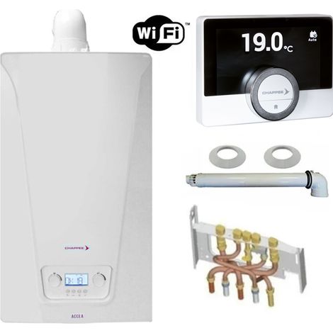 Chaudière Gaz Murale Condensation Accea Chappée 35 kW Complète (Ventouse + Douilles + Dosseret) avec Thermostat Connecté