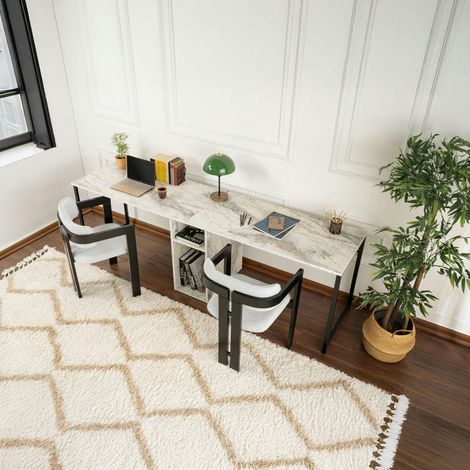 Bureau double avec rangement central - plateau effet marbre MARFA (1/5)
