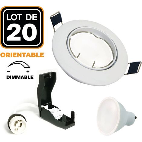 Europalamp – Lot de 20 spots encastrables orientables GU10 6W dimmables – Blanc froid 6000K – Installation facile – Angle de diffusion 110°