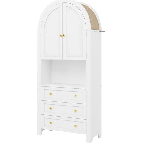 Armario alto de almacenaje con arco y 3 cajones MDF blanco 70 x 35 x 180 cm HOMVRA (1/5)