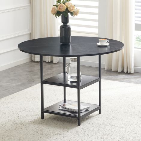Esstisch Ø 107 cm in Schwarz mit doppelter Ablage aus MDF und Metall (1/5)