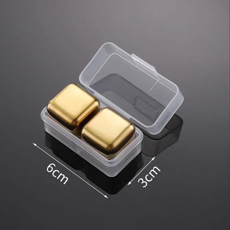 (Lot de 2 pierres à whisky dorées) Glaçons réutilisables en acier inoxydable, glaçons à congélation rapide, refroidisseur à vin, granulés métalliques de qualité alimentaire, accessoires de bar (1/5)