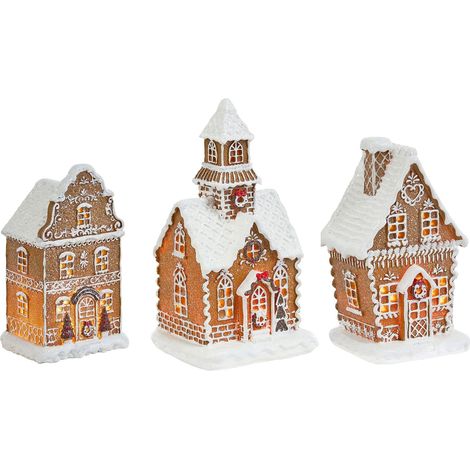 Set di 3 Decorazioni Natalizie Casette di Pan di Zenzero Statuette Festive Marroni Rimpi (1/5)