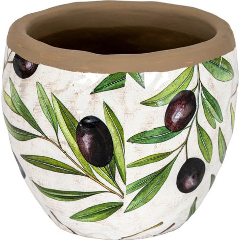 Verdal Olive Medium Planter - Ceramic - L15 x W15 x H13 cm - Green/White