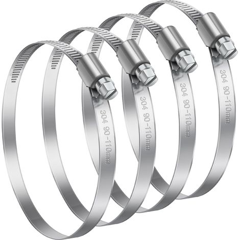 70-90mm Collier de Serrage Réglable, 4 Pcs Inox 304 Métallique Pour la Plomberie, Piscine, l'Automobile et les Applications Mécaniques (1/5)