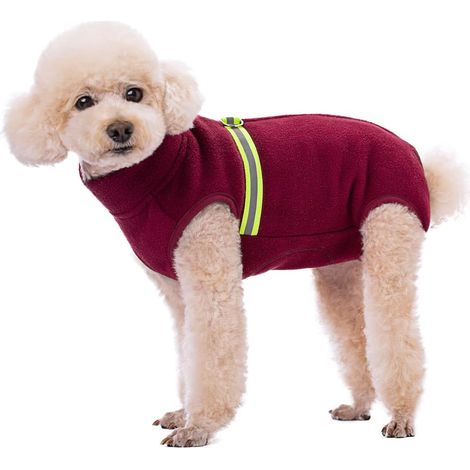 Kleiner Hundepullover, weiche, reflektierende Fleeceweste, Hunde-Sweatshirt, Welpen-Winterkleidung, warme Jacke, Mantel, Bekleidung (rot, L)