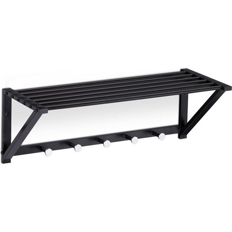 Perchero de pared moderno con almacenaje práctico de 60 x 25 x 20 cm en metal negro 130008545 (1/4)