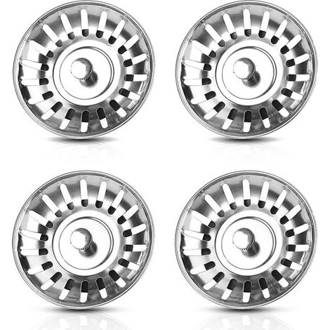 Lot de 4 filtre evier cuisine, 80 MM bouchon evier universel en acier inoxydable-bonde evier/lavabo-crepine evier cuisine,écrou en métal pour bol en acier épaissi