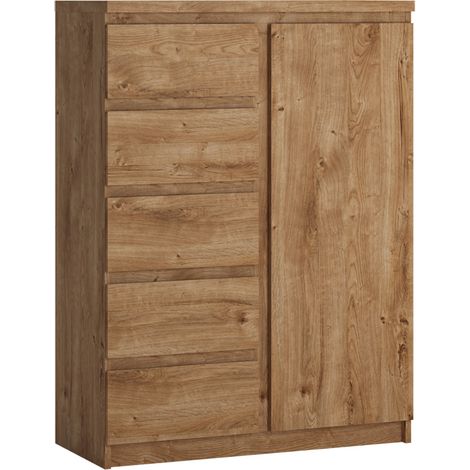 Highboard mit 5 Schubladen und 1 Tür in Eiche Nb. FORTALEZA-129, B/H/T ca. 83,1/113,9/40 cm (1/4)