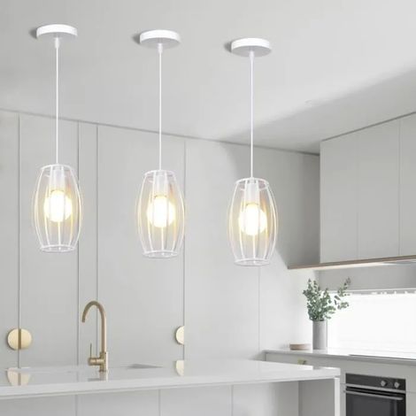 Suspension Luminaire Industrielle Vintage Salon Blanc Lustre Plafonnier en Métal Style Edison pour Salon Chambre (1/4)