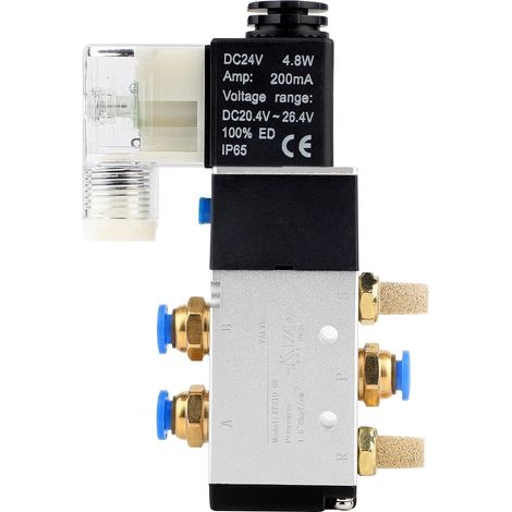 Válvula solenoide neumática de 24 V CC, válvula solenoide eléctrica de 1/4" de 5 vías y 2 posiciones con conector silencioso, válvula de aire comprimido de aluminio, regulador de gas para sistemas neu