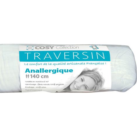 Traversin anallergique 140 cm – Enveloppe 100% coton – Garnissage fibre anallergique 500 grs polyester – Lavable en machine à 30° – Le Linge De Jules
