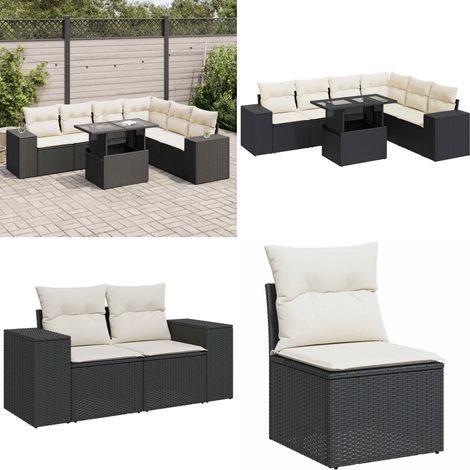 vidaXL Salon de jardin 7 pcs avec coussins noir résine tressée (1/5)