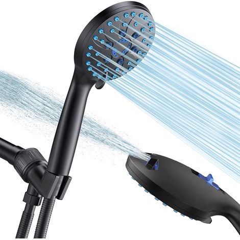 Shower Head - 8 Spray Modes - Water Saving Trickle Function - Handheld Ergonomic Design - Plastic - Black (1/5)