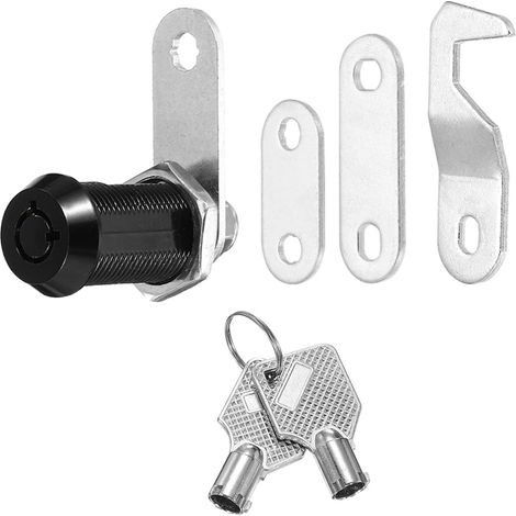 Verrous de placard noirs de 1-1/8 pouce avec clés argentées, 1 paquet Serrure à came en alliage de zinc pour cylindre de serrure RV, ensemble de serrure RV à clé identique (1/5)