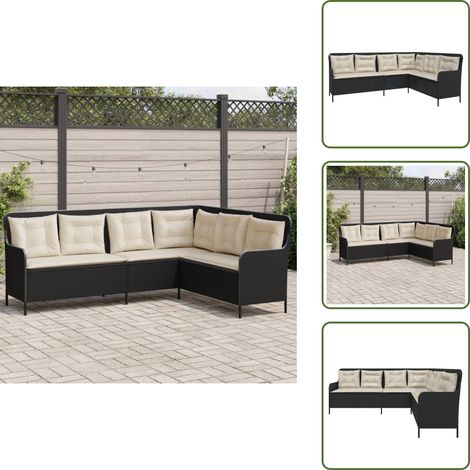 vidaXL Gartensofa in L-Form mit Kissen Schwarz Poly Rattan (1/5)