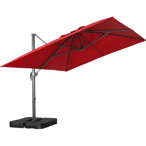 Rectangular cantilever parasol 3x4m + 50x50cm ballast slabs red 380x259x286 cm - Wimereux + Slabs