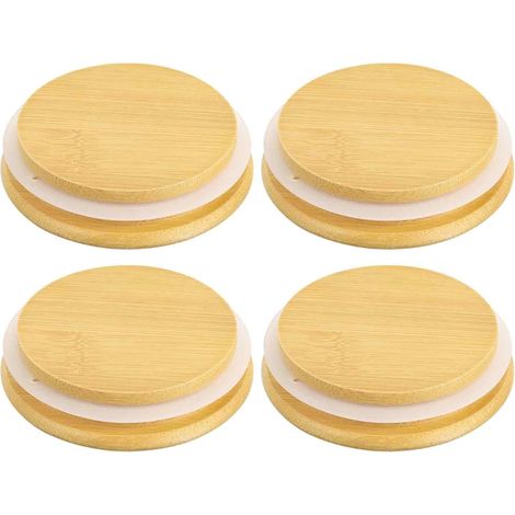 Couvercle Étanche En Bois - Couvercle En Bambou Naturel Avec Anneau En Silicone - Pour Bocaux De Conservation Alimentaire - Lot De 4 (1/5)