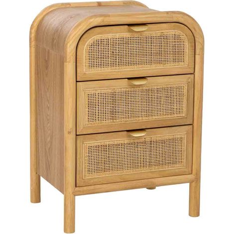 Mesita de noche de madera y ratán marrón 45x35x66h cm (1/5)