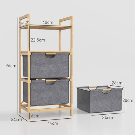 Étendoir à linge en bambou avec 2 paniers à linge en tissu, étagères ouvertes, gain de place, bois naturel (1/5)