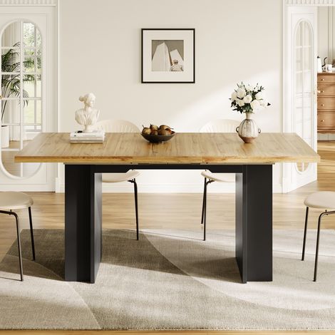 Ausziehtisch MDF in Holzoptik Natur, 120-160x80x75 cm, mit Regalen und Stauraum
