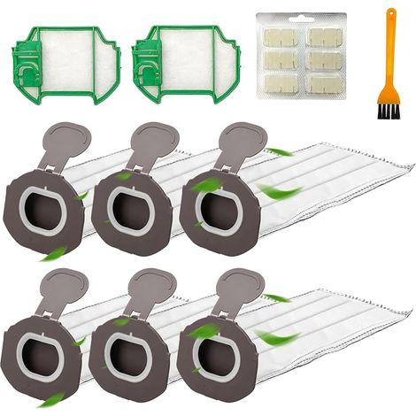 Lot de 10 kits d'accessoires pour aspirateur Vorwerk Kobold VK7 FP7, pièces de rechange, 6 sacs à poussière, 2 filtres HEPA, 1 tablette parfumée, 1 brosse de nettoyage (1/5)