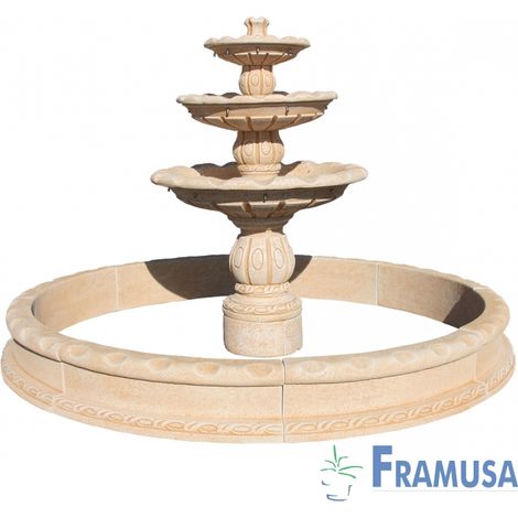 FUENTE DE PIEDRA ARTIFICIAL CENTRAL GRAN ROSITA OCRE CON BOMBA Y CERCO PARA JARDIN (1/2)