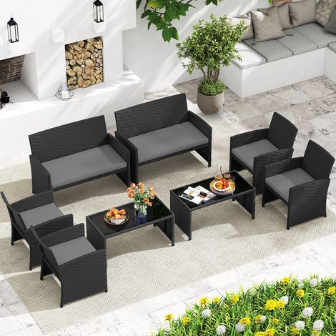 CASART 4PCS Patio Rattan Conversation Set Wicker Furniture Set W/Cushions (1/5)