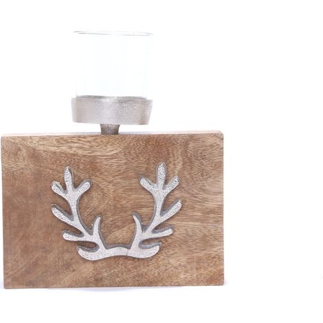 Bougeoir 1 bougie avec support renne en bois grand modèle