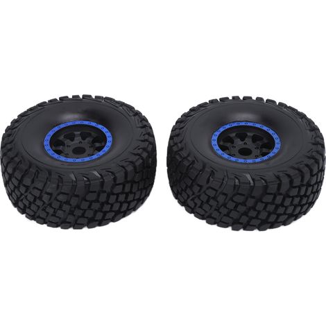2 pneus de voiture télécommandée résistants à l'usure, jantes Beadlock en plastique avec joints pour voiture télécommandée 1/7 (bleu) (1/5)
