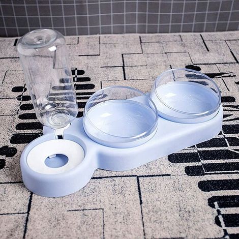 Gamelles pour Chats, Double Gamelle Chat Surélevée, Inclinable à 15° Bol pour Chat Anti-Vomissements Bol pour Animaux de Compagnie 3-en-1 à Stockage d'eau Automatique, pour Chats et Chiots
