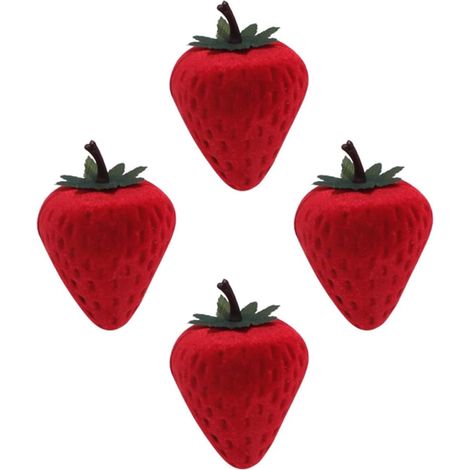 Set di 4 portagioie con anelli a forma di fragola rossa, ideali per proposte di matrimonio, matrimoni e come gioiello. (1/5)