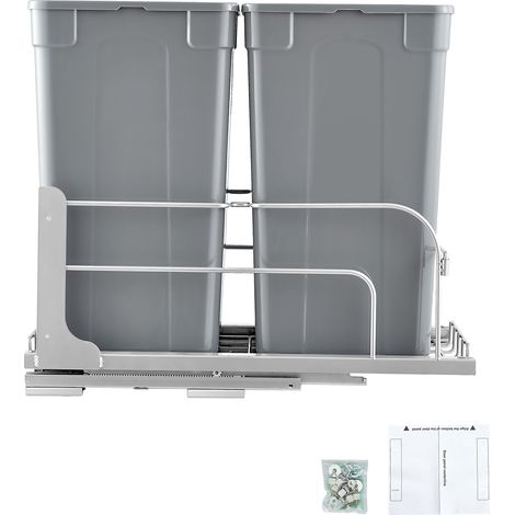 Mophorn Ausziehbarer Mülleimer, 27 QT x2, doppelter Unterbau-Küchenabfalleimer, langlebiger Müll- und Recyclingbehälter mit Türsatz und Soft-Close-Gleitern, Spülbecken (grau)