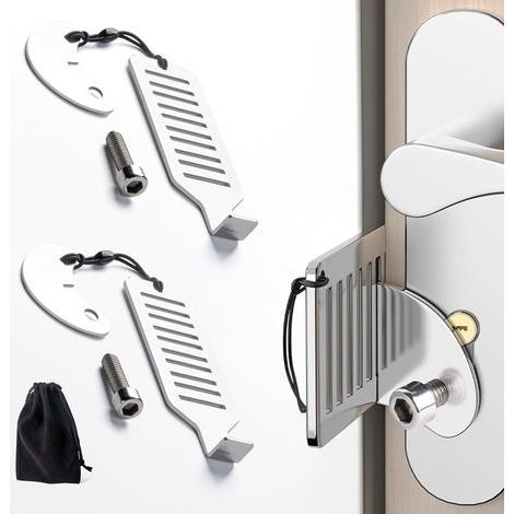 2 Pièces Serrure de Porte Portable, Verrou Porte de Sécurité à Intérieur, Verrouillage de Voyage, Verrou Confidentialité avec Sac de Rangement pour École, Hôtel, Maison, Appartement (1/5)