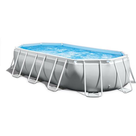 Intex 26796NP – Piscina Fuori Terra Prisma Frame Ovale, Pompa Filtro 5678 L/h, Scaletta, Telo Base e Copertura, 13365 L, Acciaio e PVC, Grigio, 503x274x122 cm (1/5)