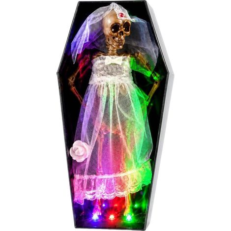Halloween Coffin Sign Decoration, Animated Skeleton Musical Ornament with LED Lights, Spooky Hanging Prop for Party Home Decor (1/5)